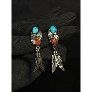 Native American Feather Sterling Silver Earrings 1.83"
